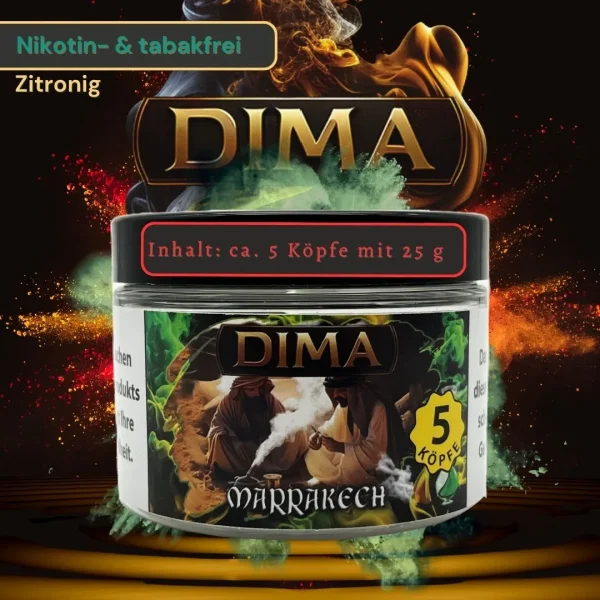 DIMA Marrakech Shisha Tabak Zitrone Minze Nikotinfrei Tabakersatz