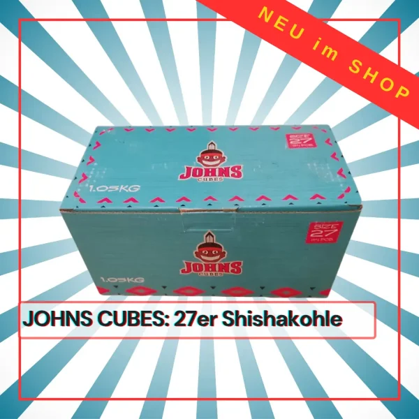 Eine Box JohnsCubes 27er Shishakohle